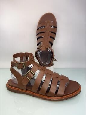 Time and Tru Brown Gladiator Sandals Women Size 9 Strappy Buckle Zip Casual Flat